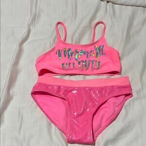 Bmagical 6 Pink Mermaid Bikini Set Mermaid On Duty silver atop hot pink euc